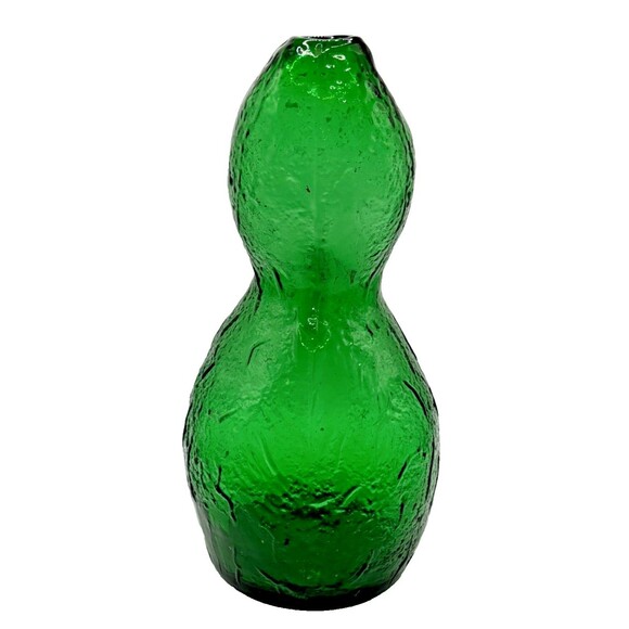 Vintage Hand Blown Art Glass Vase Double Gourd Shape Green Texture Free Form 10" - Picture 1 of 6